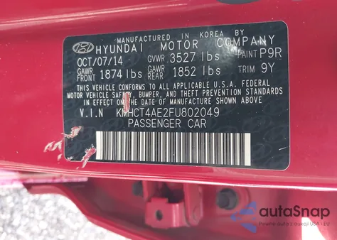 2015 Hyundai Accent Gls из США, поврежденный, VIN KMHCT4AE2FU802049